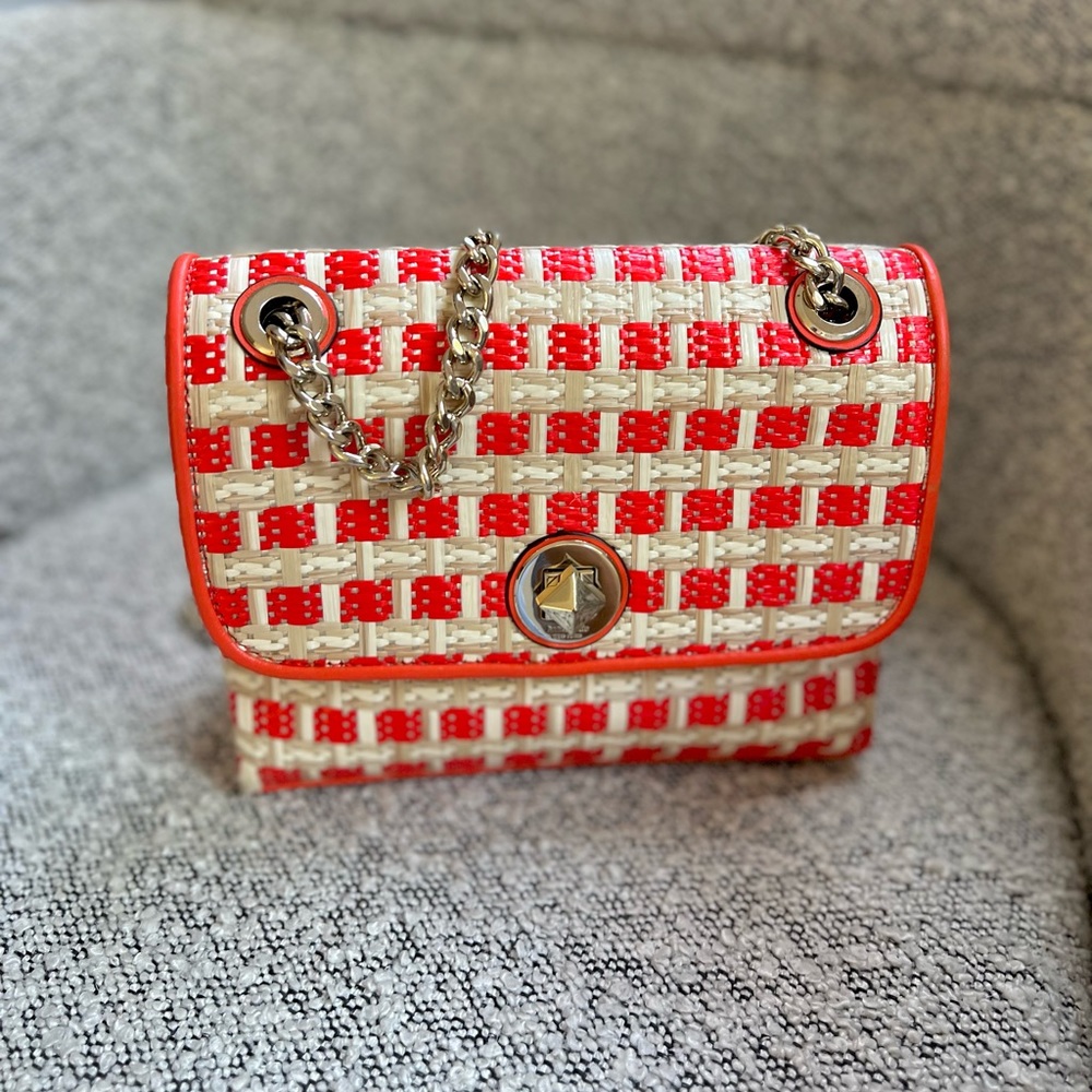 Kate Spade N Y Natalia Medium Flap Bag Straw / Leather Coral Natural